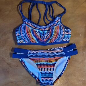 Jantzen Strappy Blue and Orange Geometric Bikini